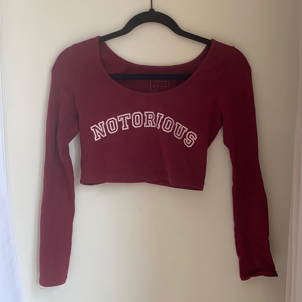 Burgundy “Notorious” Long Sleeve Crop Top